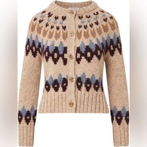 Beige Fair Isle Button-Front Knit Cardigan Sweater